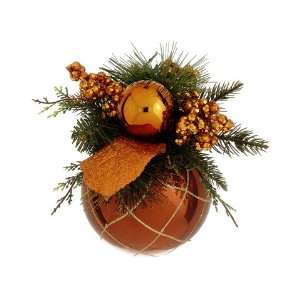 Brown and Orange Pine Cone and Berry Glittered Christmas Ball 