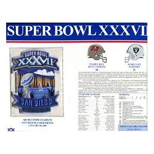  Super Bowl 37 Patch and Game Details Card 