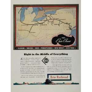  1944 Ad WWII Erie Railroad Railroad Train Route Map 