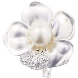    Silver Lucky Flower Austrian Crystal Pearl Pin Brooch Jewelry