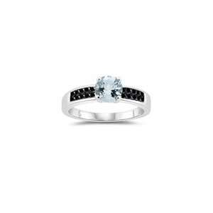 26 Cts Black Diamond & 1.14 Cts Sky Blue Topaz Engagement Ring in 