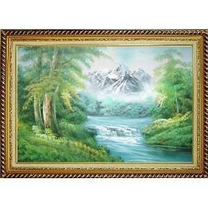  Mountain Water Cascade in Early Spring Oil Painting, with 