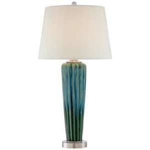    Blue Glaze Tapered Column Ceramic Table Lamp
