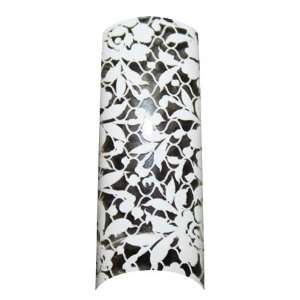 Cala Airbrushed Nail Tips Set Black & White Flowers 87799 + Aviva Nail 