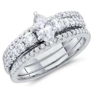 Marquise Diamond Engagement Rings Wedding Set 14k White Gold (1.00 CT 