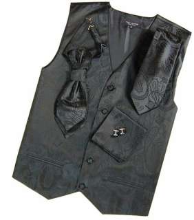 V1/ New Black Paisley Paul Malone Tuxedo Vest Set  
