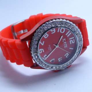   Band Rhinestone Silicone Jelly Strap Children Girls Sports Wrist Watch
