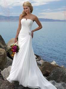 White chiffon A line sweetheart beach wedding dress formal gown custom 
