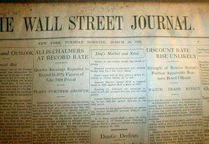 1929 WALL STREET JOURNAL newspaper STOCK MARKET CRASH BEGINS Great 
