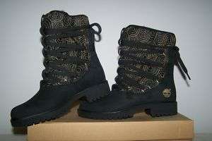 Womens Timberland Black Spin Off Boots with Gold Trim  