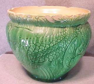 Green Fish ROSEVILLE Art Pottery Fishes Pot Jardinere  