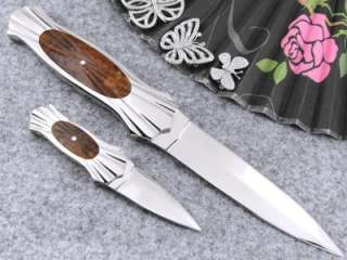 CUSTOM DOUBLE EDGED DAGGER TWO KNIVES*ROSE WOOD BURL(F2g)HANDMADE 