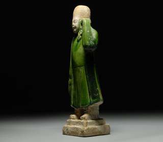 Ancient Chinese Ming Dynasty Glazed Terracotta Attendant Statue Figure 
