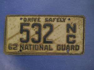 1962 North Carolina National Guard License Plate  
