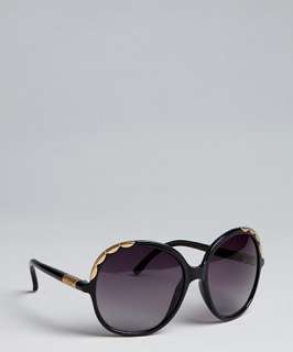 Chloe black acrylic scalloped round oversize sunglasses