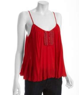 Free People hot cherry crepe pleated ribbon front cami   up to 