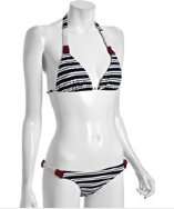 style #314134701 navy stripe rope trim sliding halter bikini