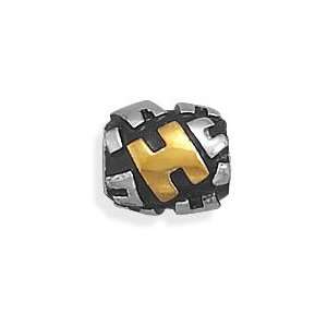 Alphabet Story Bead Slide on Charm Letter H Two tone Gold and Sterling 