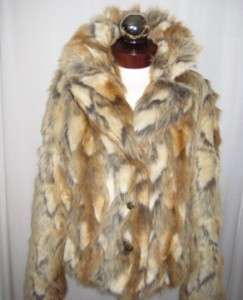 GUESS Faux Fur Animal Coat Jacket Light Browns MEDIUM NWT $129 Free 
