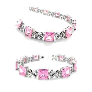 Christmas Gift Jewelry 2 FEATURED PINK SAPPHIRE WHITE GOLD GP TENNIS 