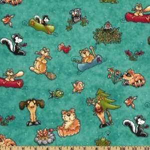  44 Wide Cabin By The Lake Animals Turquoise Fabric By 