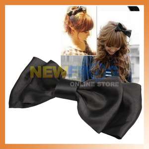 New Black Decoration Satin Bow Hair Barrette Clip  