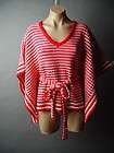 Red White Striped Tie Waist Mexican Pullover Jumper Wool Blend Sweater 