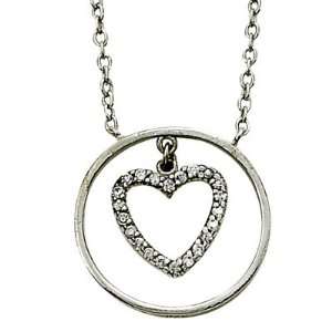  Sterling Silver Heart Necklace with Paved Crystal CZ Cubic 