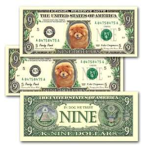    Pack of 3 Chow Chow Novelty Nine Dollar Bills 