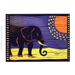  Woodblock Elephant Finest LAMINATED Print Benjamin Bay 