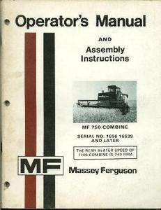 MASSEY FERGUSON SELF PROPELLED MF 750 COMBINE OWNERS MANUAL FACTORY 