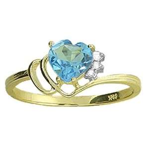 Genuine Heart Blue Topaz & Diamond 14k Gold Promise Ring Jewelry