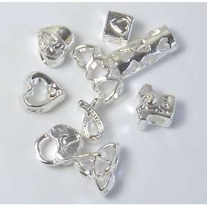  9 Charm Beads Large 4mm T0 5mm Hole Shiny Silver European 