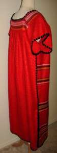 VTG Ecuador Ethnic RED Embroidered kaftan Tunic mini maxi long mexican 