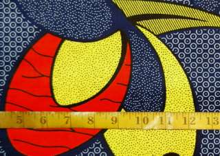 African Fabric 1/2 Yard Cotton Wax Print BLUE RED YELLOW Abstract 