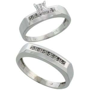 10k White Gold Diamond Engagement Rings Set for Men and Women 2 Piece 