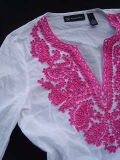 New $68 INC Embroidered Mexican Flowy Tunic Blouse 6 C313 S  