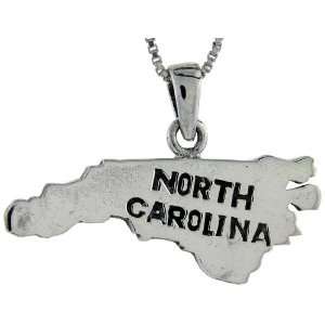 Sterling Silver North Carolina State Map Pendant, 15/16 in. (24mm 