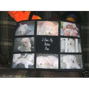 Love My Bichon Frise Personalized Photo Tote Bag Navy Blue  