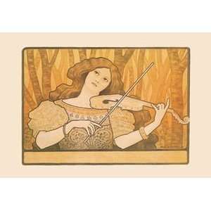  Woman Plays the Violin   12x18 Framed Print in Black Frame 