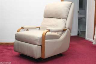 Cream Leather Reclining Chair w/ Wooden Arms (more photos of recliner 