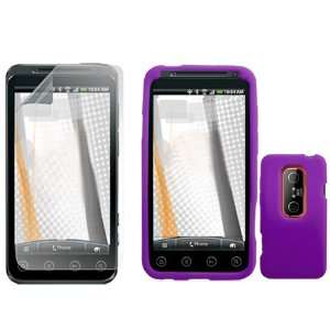 Brand HTC EVO 3D Combo Solid Purple Silicone Skin Case Faceplate Cover 