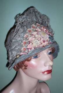 Vintage 1920s Lace Flower Cloche Hat  