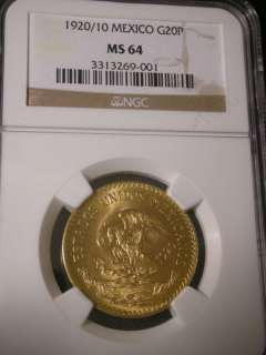 1920/10 Mexico Gold 20P NGC MS64  