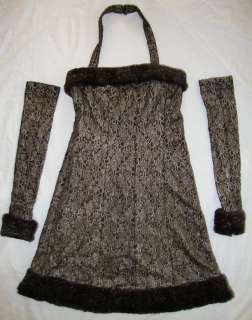 CHANEL 05A RETAIL $10,790.00 FUR & LACE DRESS WITH GLOVES SIZE 40/42 