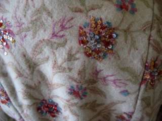 FROSTFRENCH Beige Bolero Jacket w/Sequin Flowers Sz 4 US; 6 UK  