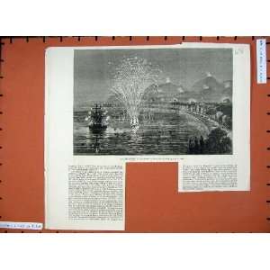  1882 Illuminations Mentone Harbour Fireworks Ship Art 