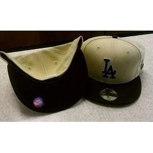  New Era Los Angeles Dodgers Tan Black Fitted Size 7 1/2 