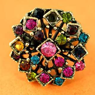 r8359 Size 9 Fad Polygon Colorful CZ Gemstone Copper Tone Ring Fashion 
