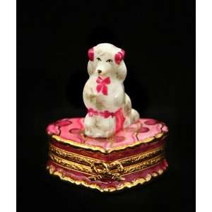   Poodle Dog on Pink Heart French Porcelain Limoges Box